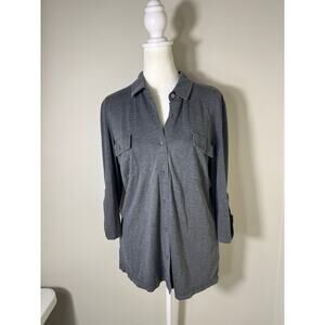 J. McLaughlin Grey Silk Cotton Button Down Blouse Top Size Medium